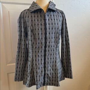 Samuel Dong Womens Black and Gray Patterned Jacket Size Large like new